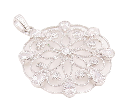 925 Sterling Silver Vintage Pendant Swirly Cutout Drop Cut CZ Flower PT22843