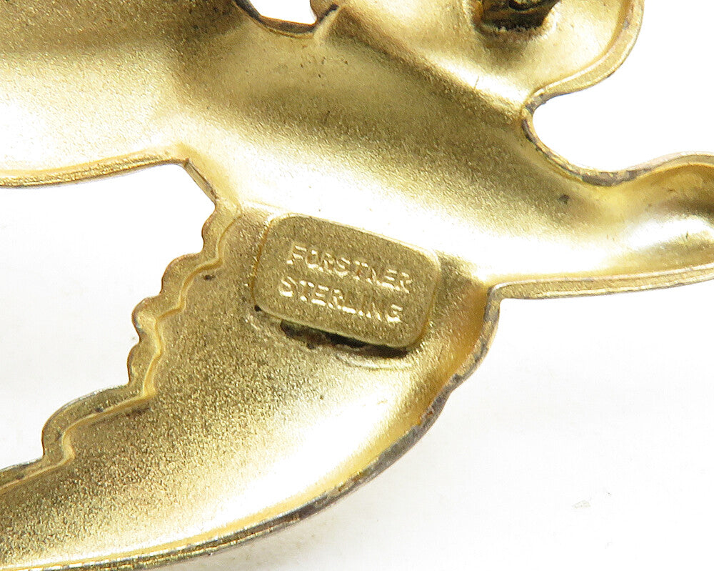 FORSTNER 925 Sterling Silver Vintage Gold Plated Flying Bird Brooch Pin BP5018