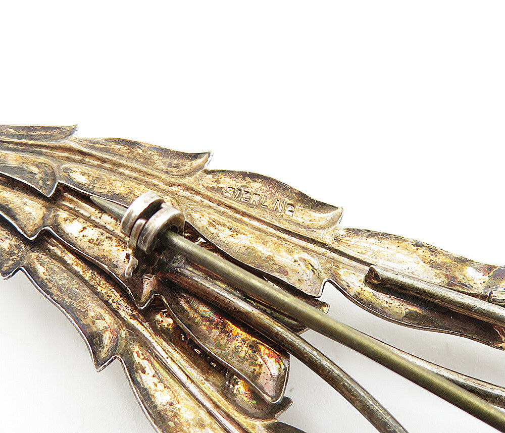 925 Sterling Silver Vintage Golden Pearls Floral Swirl Brooch Pin BP1761
