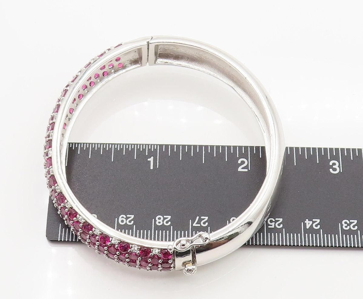 925 Sterling Silver Vintage Ruby & Topaz Cluster Bangle Bracelet BT9781