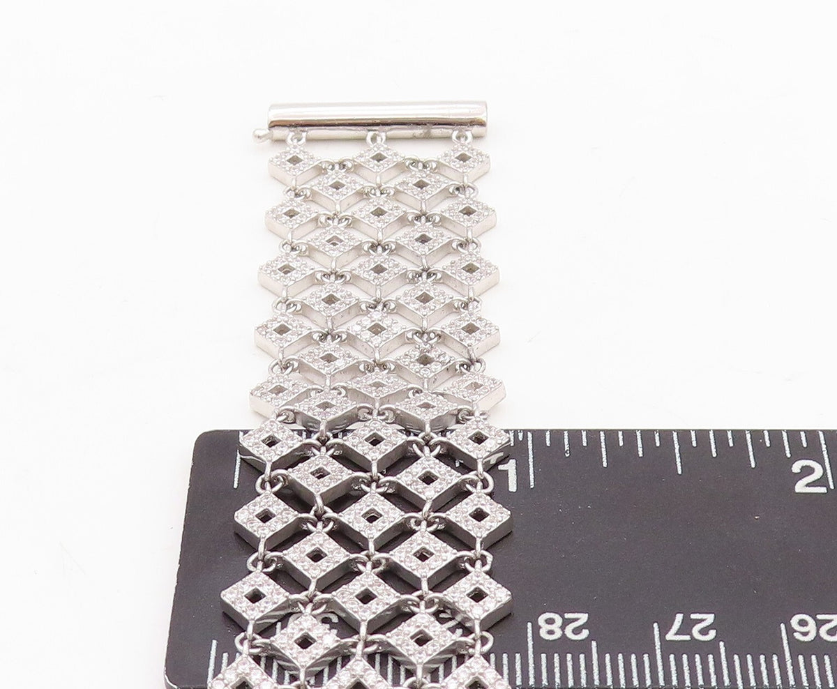 925 Sterling Silver Vintage Bracelet Large Square Net Effect CZ Inlay BT10750