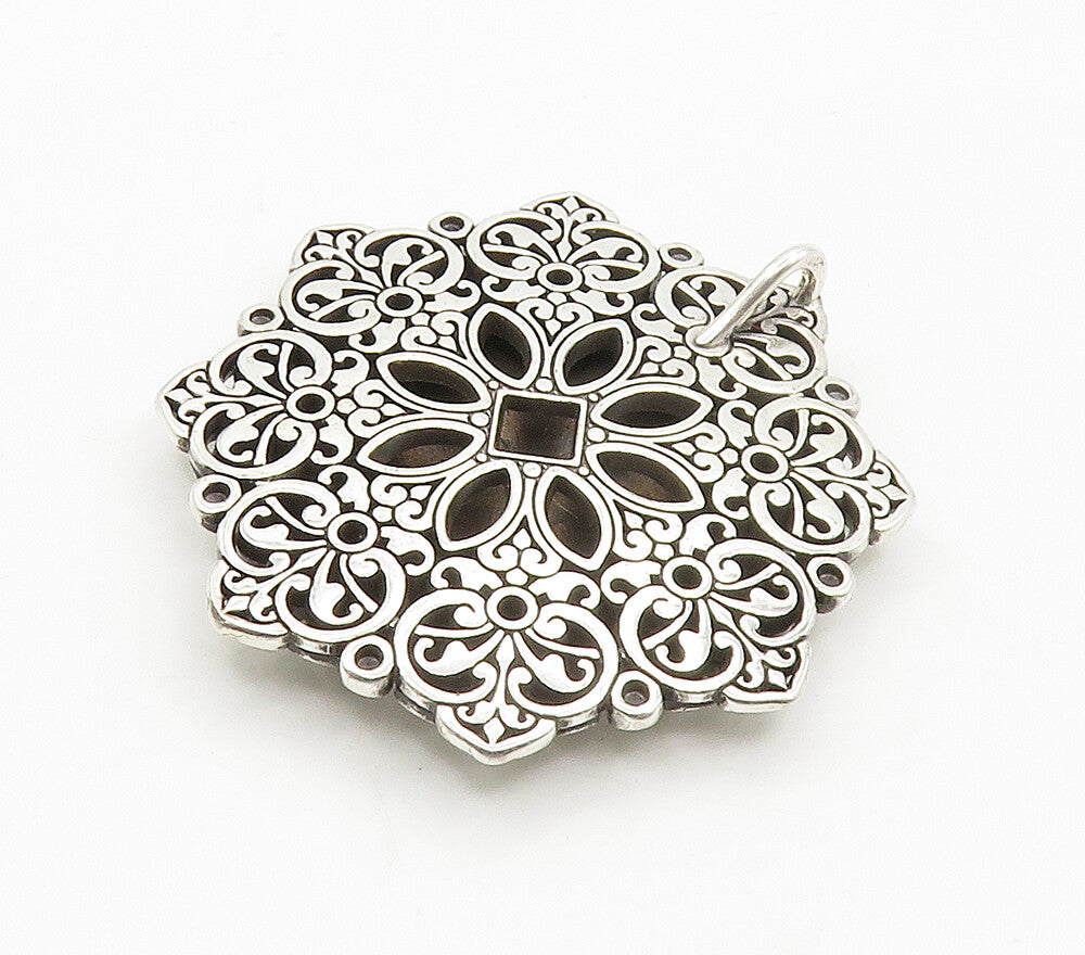 925 Sterling Silver Sparkling Cubic Zirconia Ornate Flower Pendant PT12317