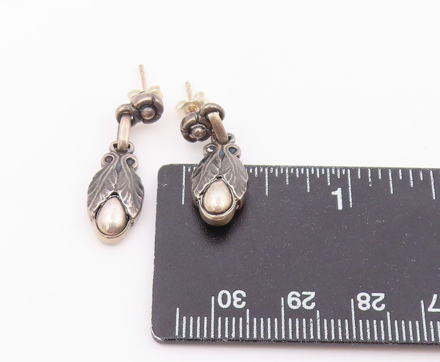 925 Sterling Silver Vintage Earrings GEORG JENSEN DENMARK Floral Drop EG14525