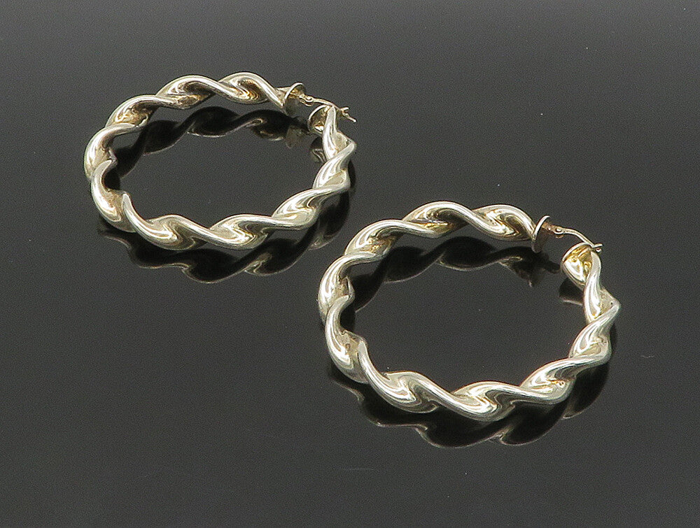 925 Sterling Silver Vintage Shiny Round Twist Hoop Earrings EG11484
