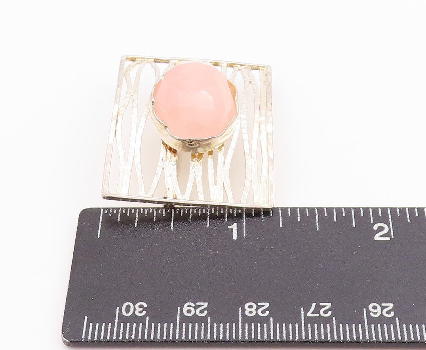 925 Sterling Silver Vintage Brooch ISRAEL Cutout Rectangle Gemstone BP11707