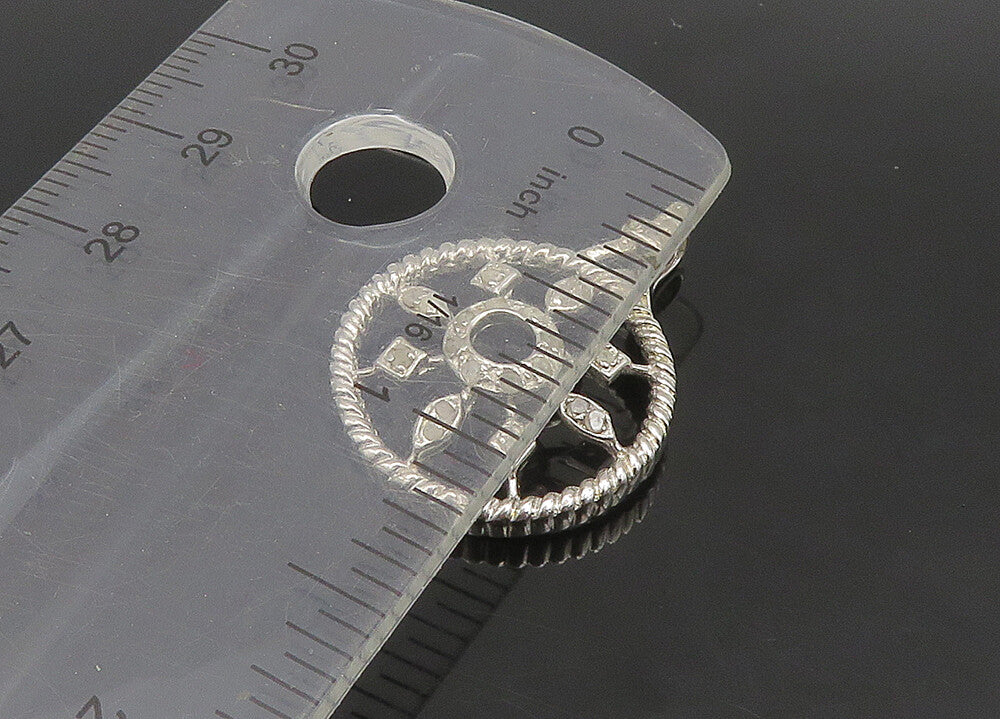 925 Sterling Silver Vintage Genuine Diamonds Floral Motif Pendant PT19332