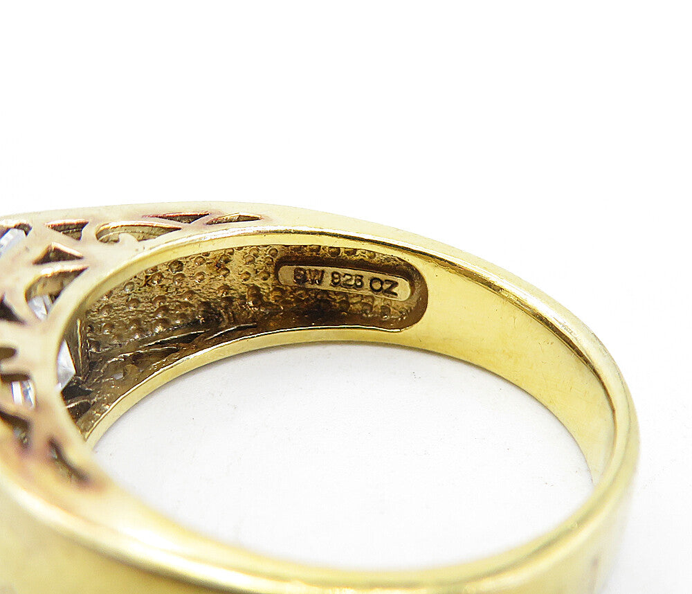 925 Sterling Silver Cubic Zirconia Gold Plated Square Band Ring Sz 9 RG5068