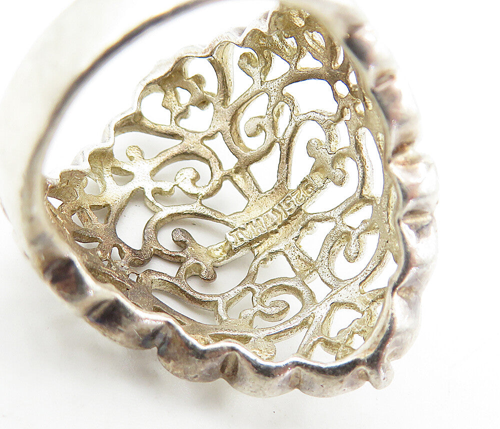 925 Sterling Silver Vintage Shiny Love Heart Swirl Band Ring Sz 6.5 RG5578