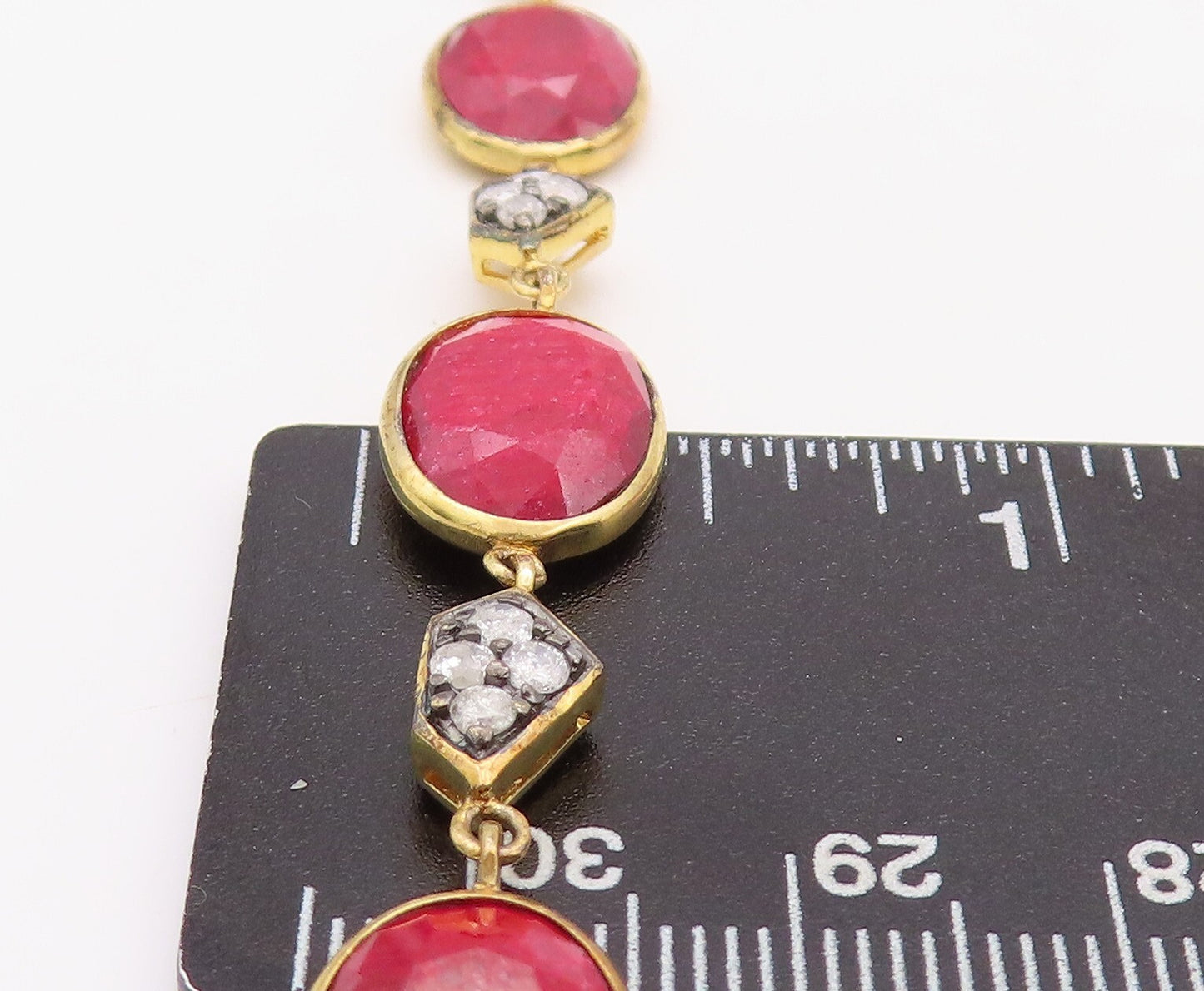 925 Sterling Silver Vintage Bracelet Gold Plated Diamonds & Oval Ruby BT10837
