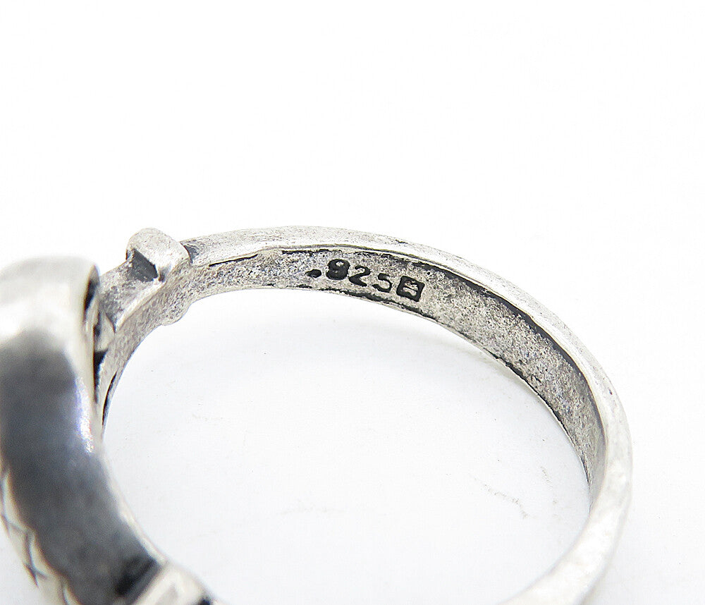 925 Sterling Silver Vintage Dark Tone Etched Bypass Band Ring Sz 7 RG6100