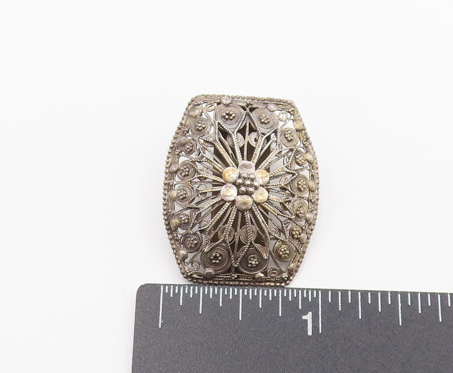 925 Sterling Silver Vintage Openwork Floral Clip Back Earrings EG12315