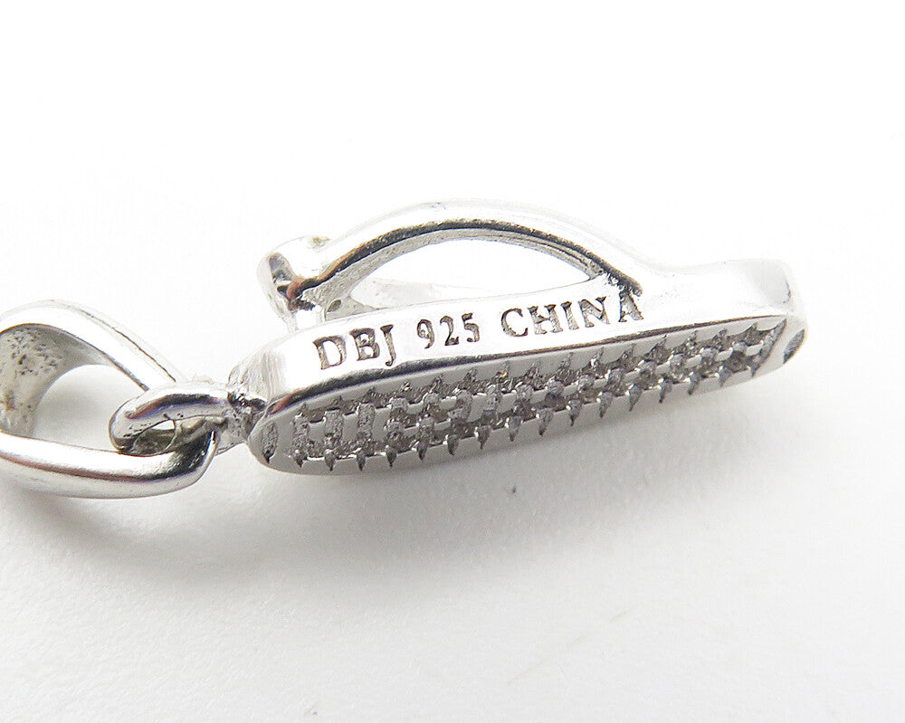 925 Sterling Silver Sparkling Topaz Flip Flop Sandal Motif Pendant PT8508
