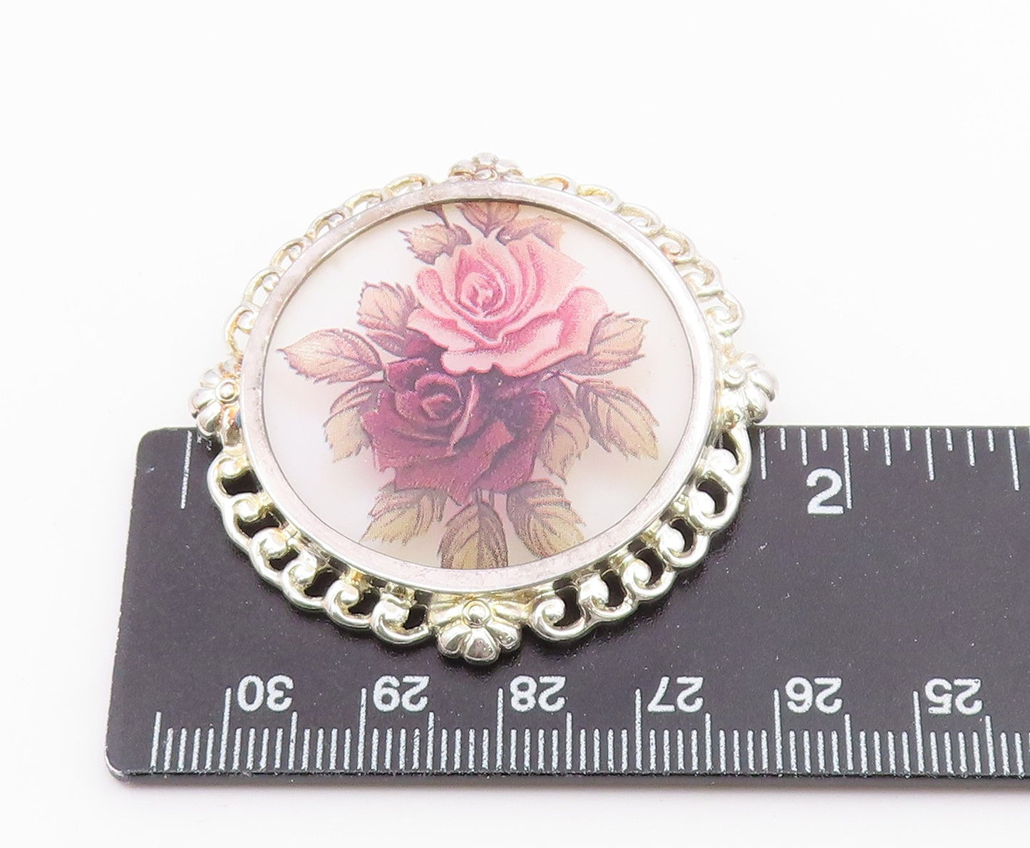 925 Sterling Silver Vintage Mother Of Pearl Rose Flower Art Brooch Pin BP8137