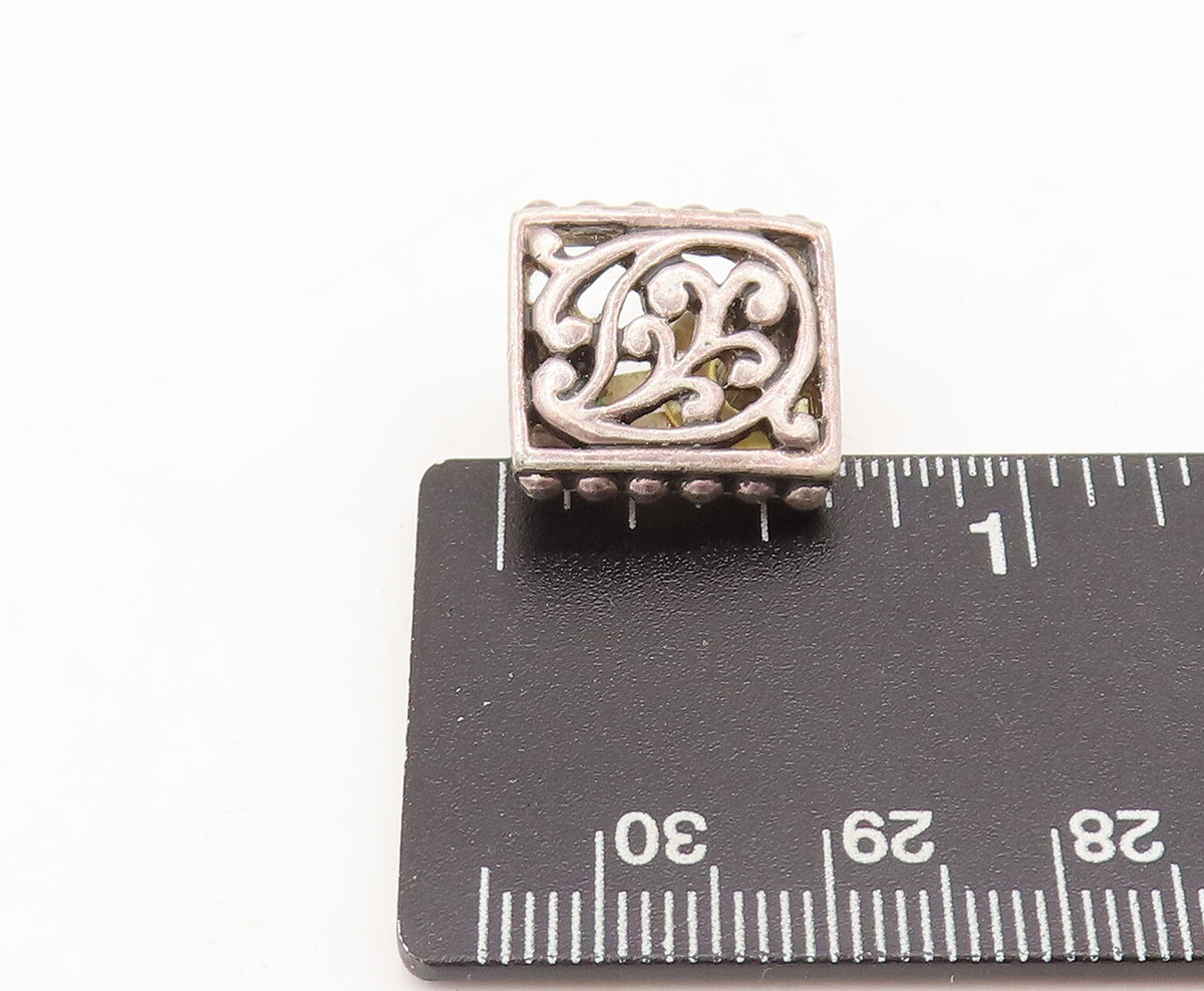 925 Sterling Silver Vintage Swirly Cutout Rectangle Beaded Earrings EG12686