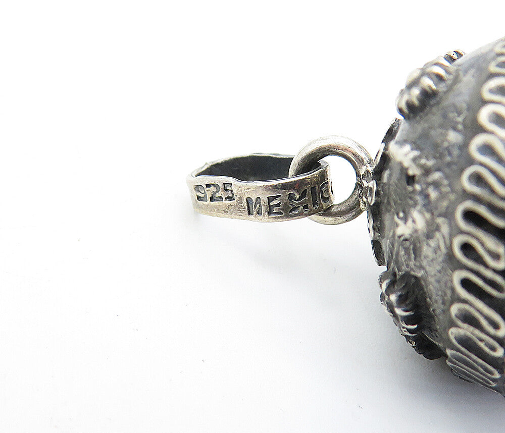 MEXICO 925 Sterling Silver Vintage Floral Swirl Twist Sphere Pendant PT3598