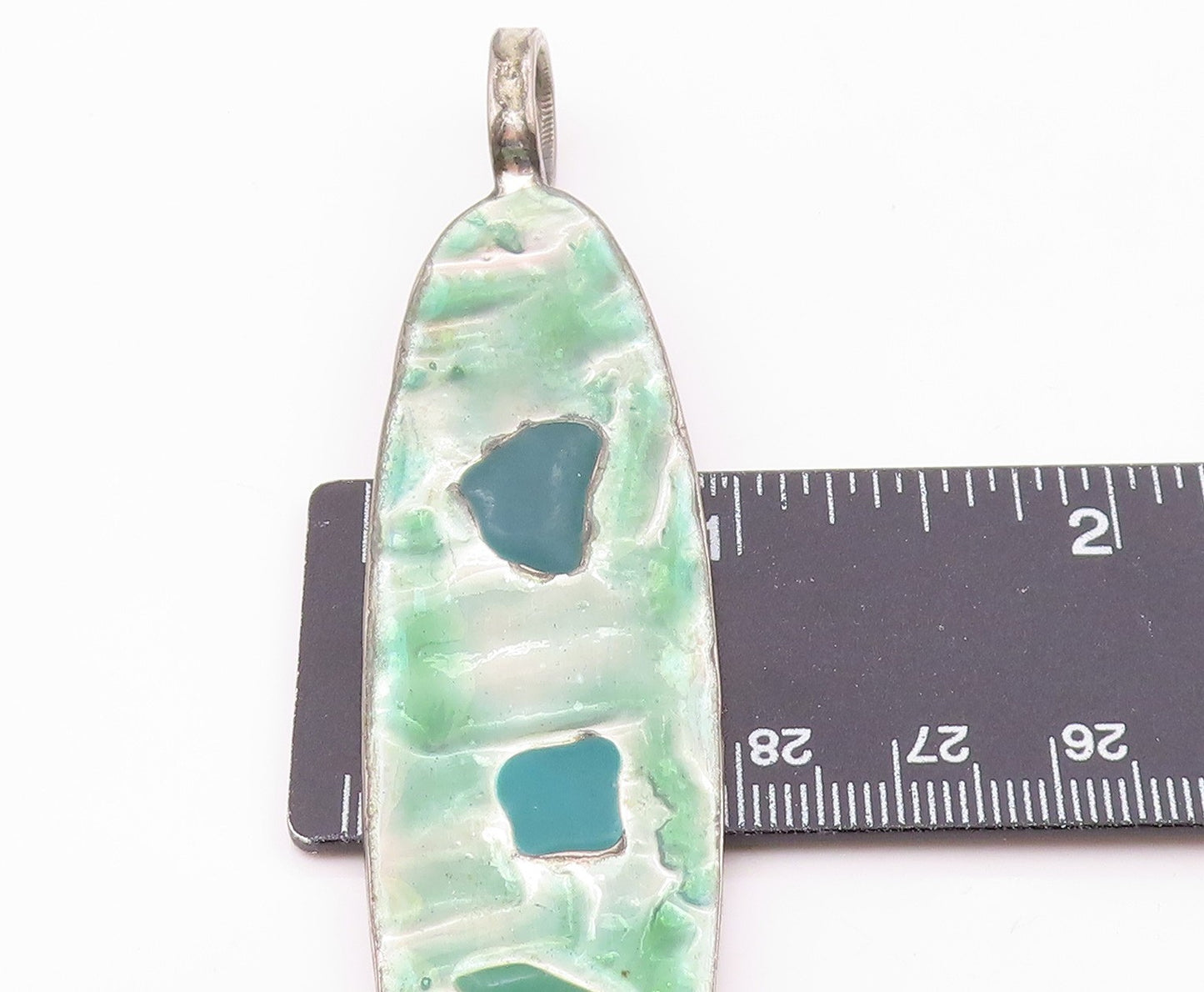 925 Sterling Silver Vintage Multi Stone Aventurine Linear Pendant PT21035