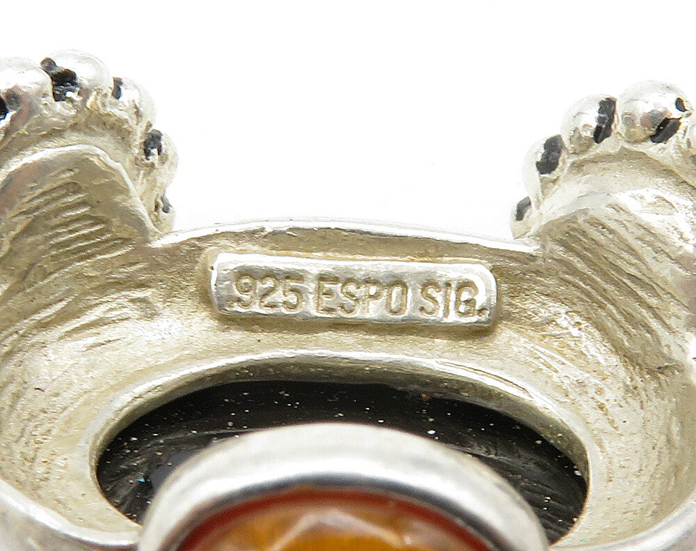 ESPO 925 Silver Vintage Cabochon Cut Black Onyx & Amber Pendant PT12697