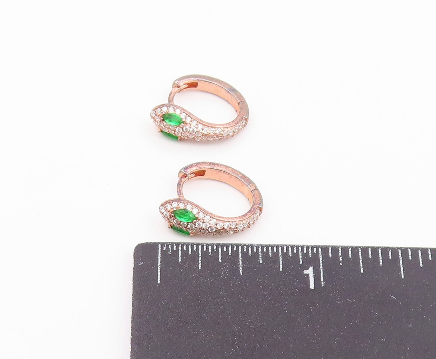 925 Sterling Silver Vintage Earrings Gold Plated Emerald & CZ Snake Hoop EG14517