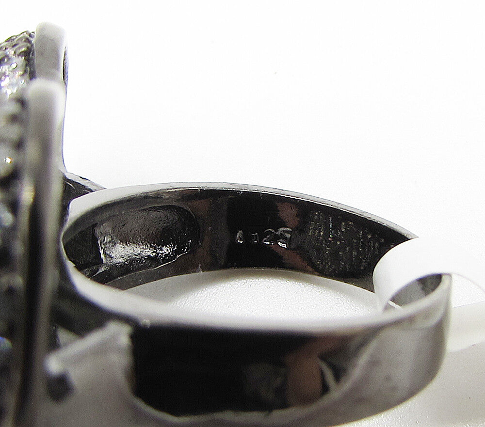 925 Silver White Cubic Zirconia Dark Tone Love Heart Cluster Ring Sz 6 RG3259