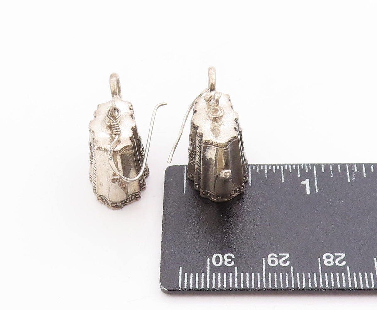 925 Sterling Silver Vintage Earrings Etched Miniature Tea Pot Dangles EG13688