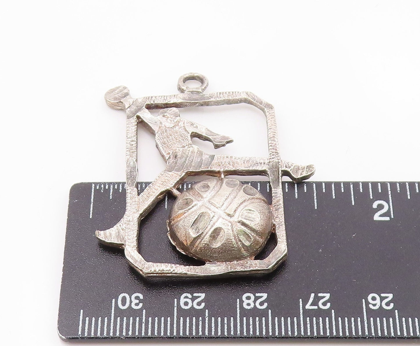 925 Sterling Silver Vintage Chiseled Detail Basketball Sport Pendant PT16588