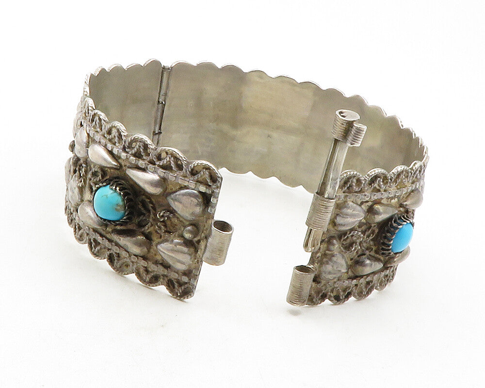 925 Sterling Silver Vintage Antique Turquoise Twist Bangle Bracelet BT4759