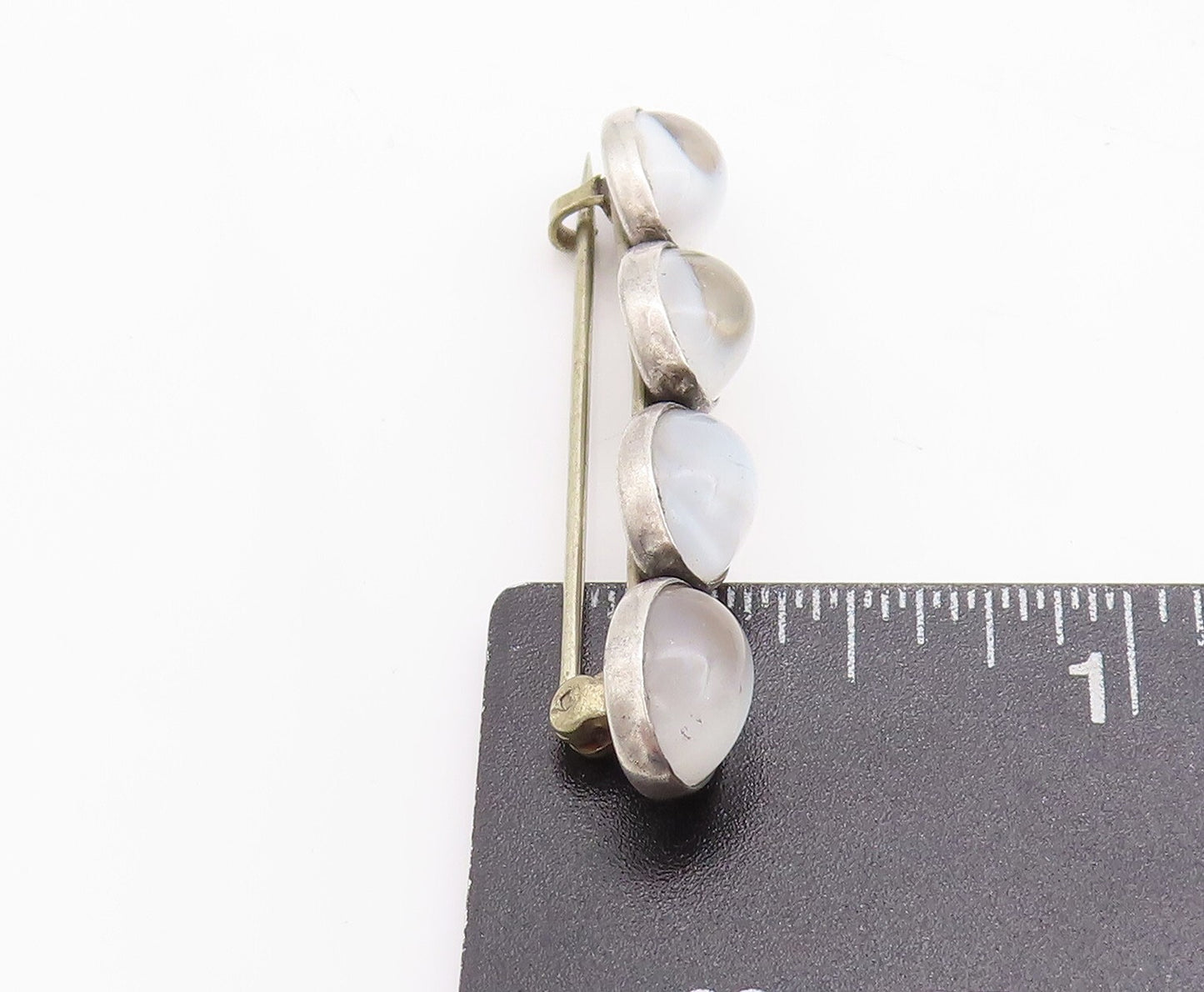 925 Sterling Silver Vintage Brooch Pin Oval Cabochon Cat's Eye Band BP11370