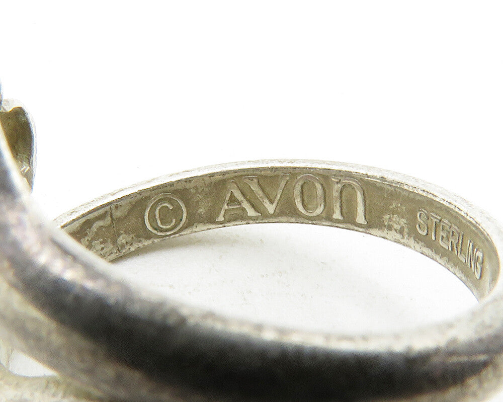 AVON 925 Sterling Silver Vintage Floral Motif Bypass Band Ring Sz 4 RG13705