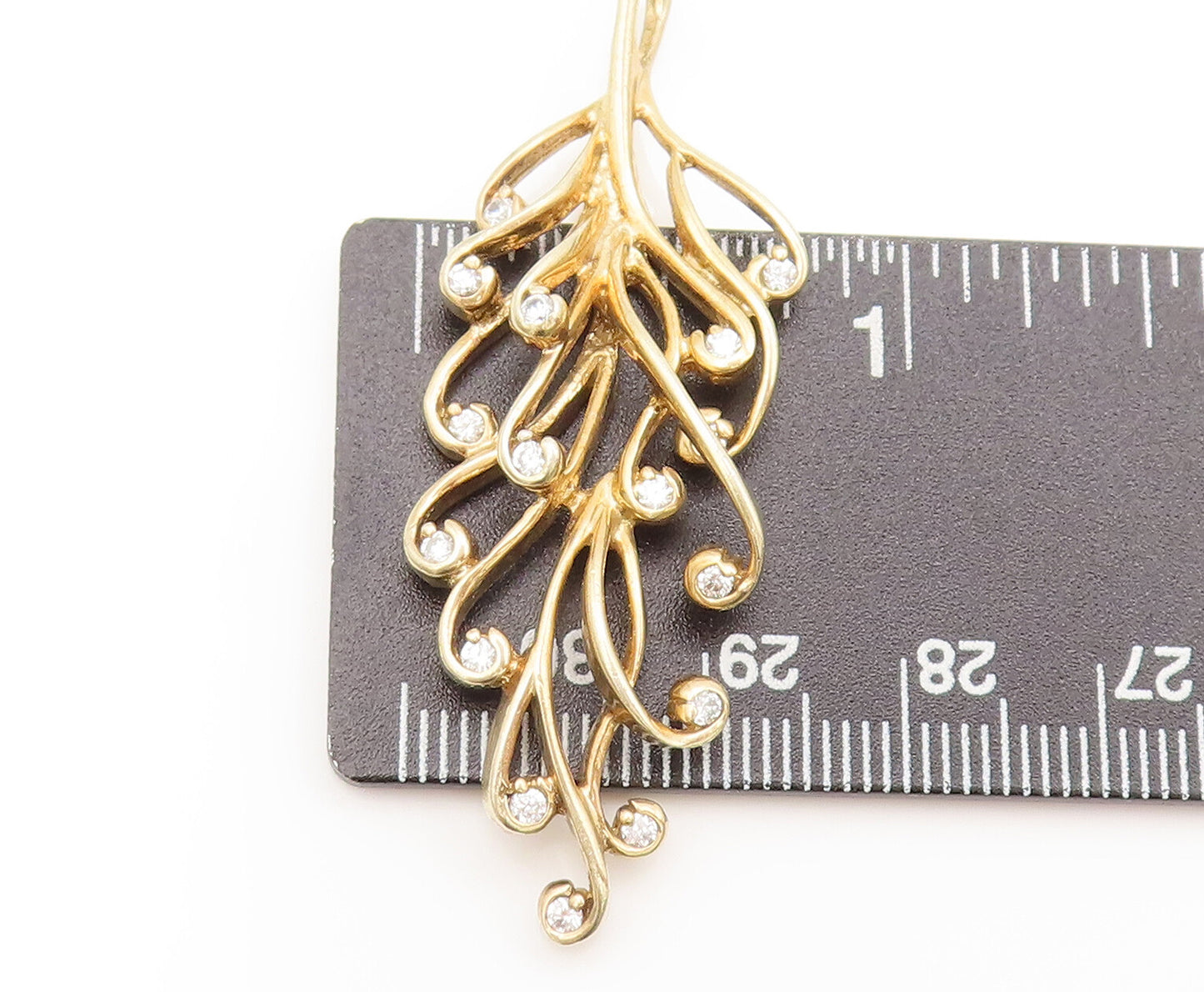 925 Silver Vintage Gold Plated Cutout Swirly Leaf White Topaz Pendant PT22266