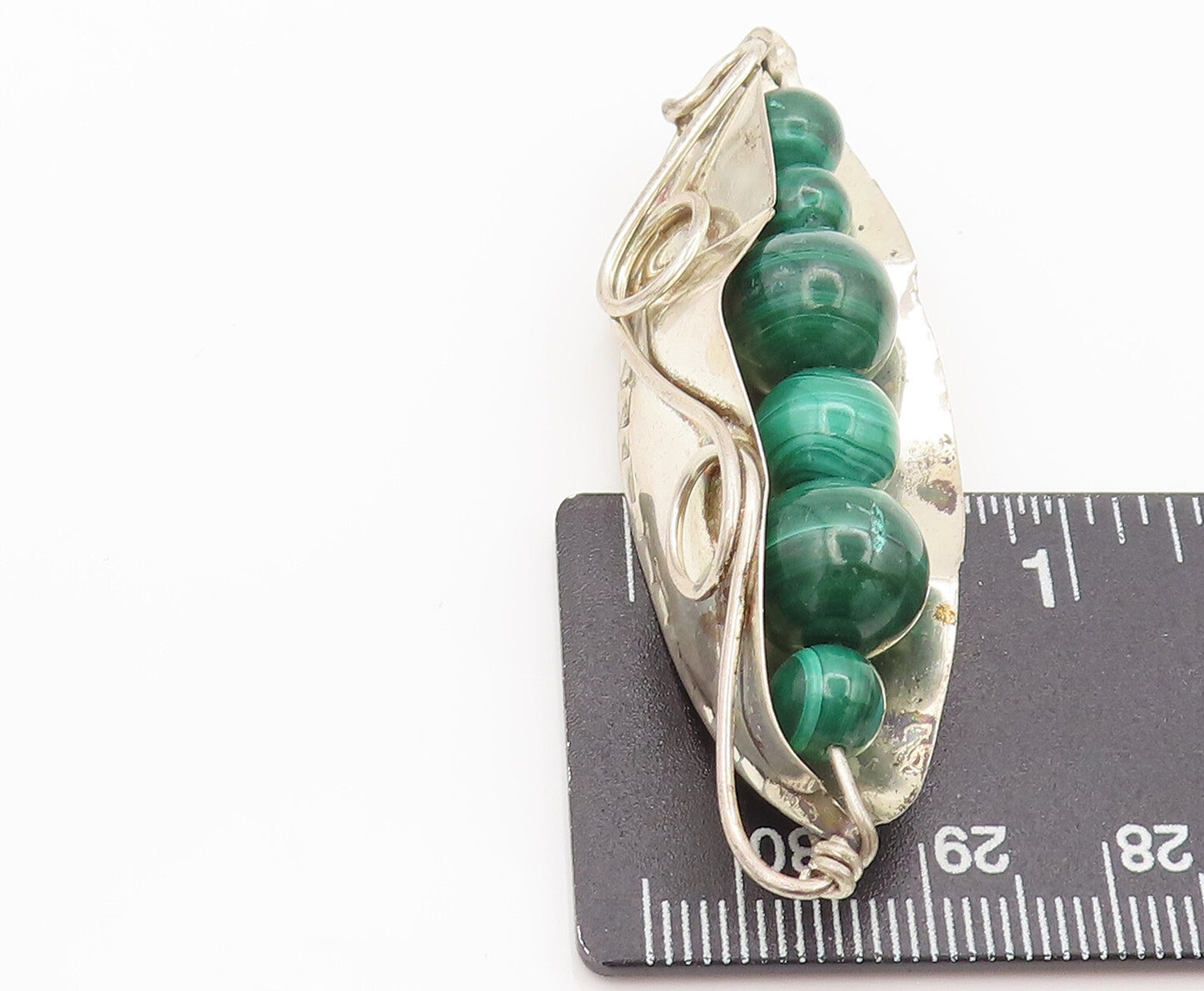 GFMW 925 Sterling Silver Vintage Malachite Peas in a Pod Brooch Pin BP10405