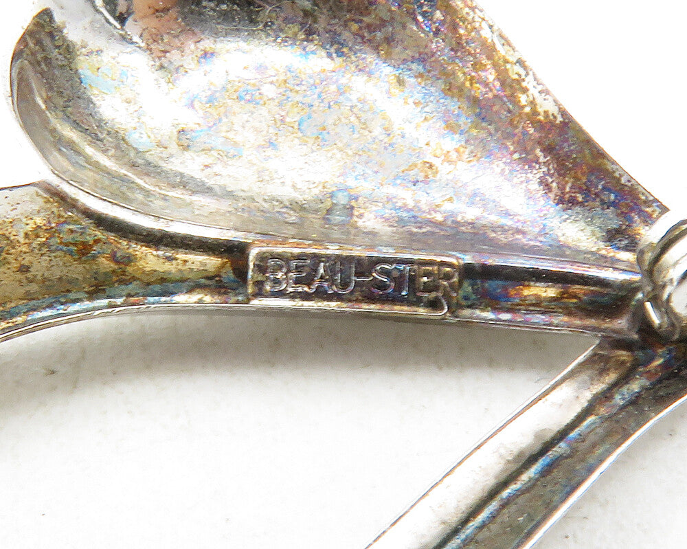BEAU 925 Sterling Silver Vintage Shiny Open Love Heart Brooch Pin BP4819