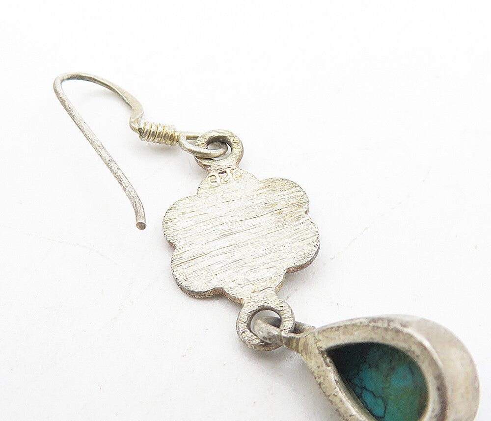 925 Sterling Silver Vintage Tear Drop Flower Linked Dangle Earrings EG3697