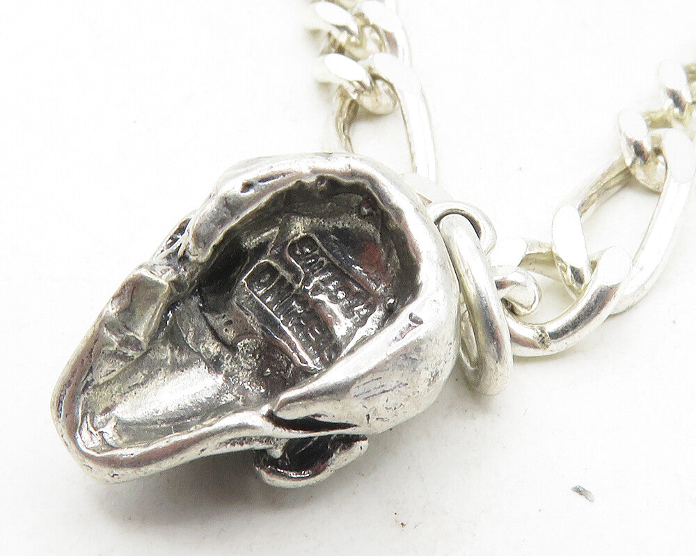 925 Sterling Silver Vintage Shiny Skull Head Charmed Chain Bracelet BT4150