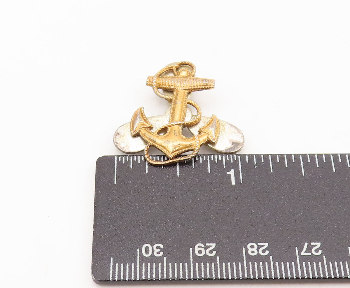 925 Sterling Silver Vintage Brooch Pin US Military Gold Plated Anchor BP10602