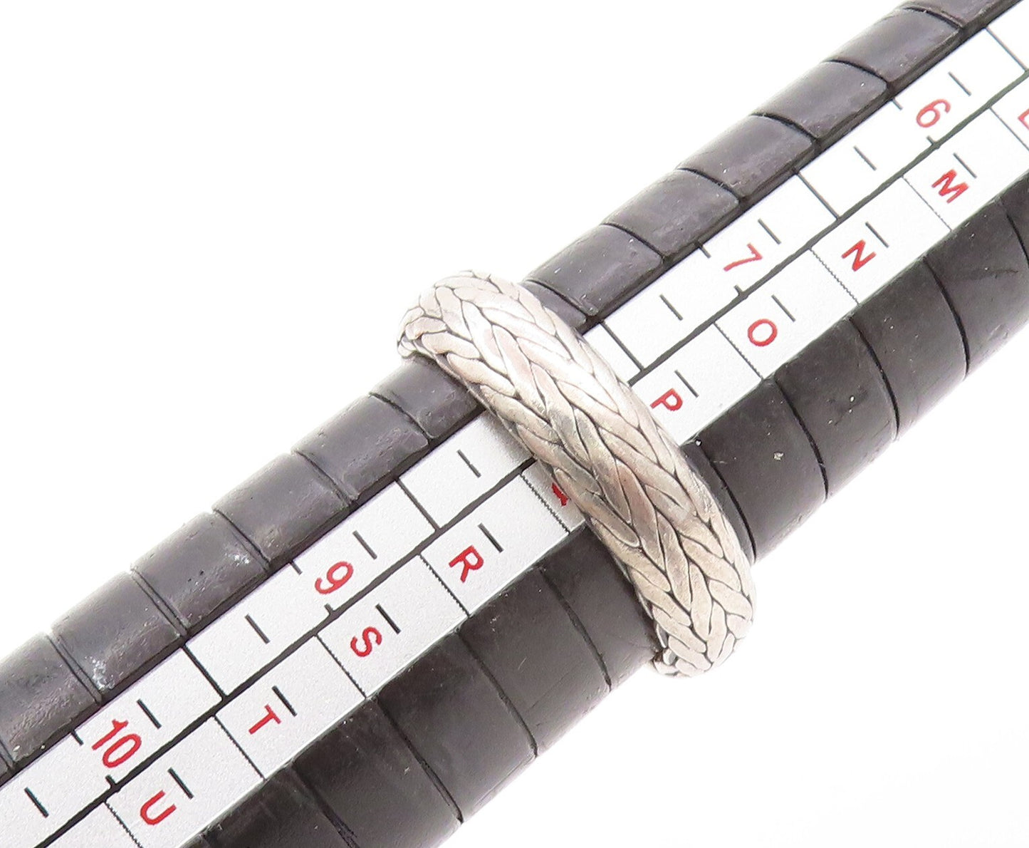 925 Sterling Silver Vintage Ring Braded Design Etched Garnet Sz 8 RG31844