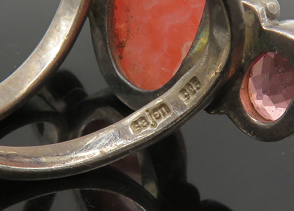 SAJEN 925 Silver Vintage Rhodochrosite & Pink Topaz Band Ring Sz 8 RG22549
