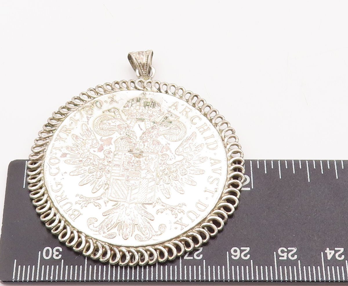 925 Sterling Silver Vintage Pendant Solid Carved Royal Face Coin PT23132