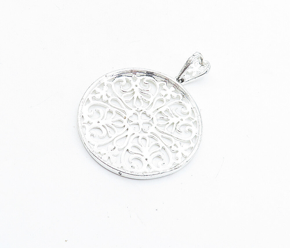 925 Sterling Silver Shiny Polished Open Swirl Floral Design Pendant PT4647