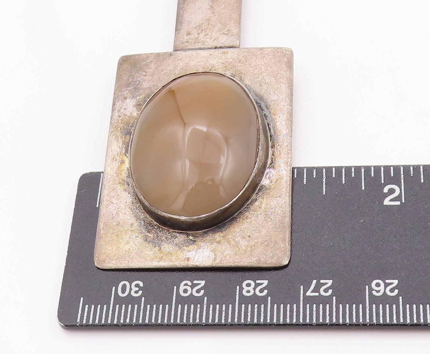925 Sterling Silver Vintage Pendant Dark Tone Large Oval Gemstone PT24010