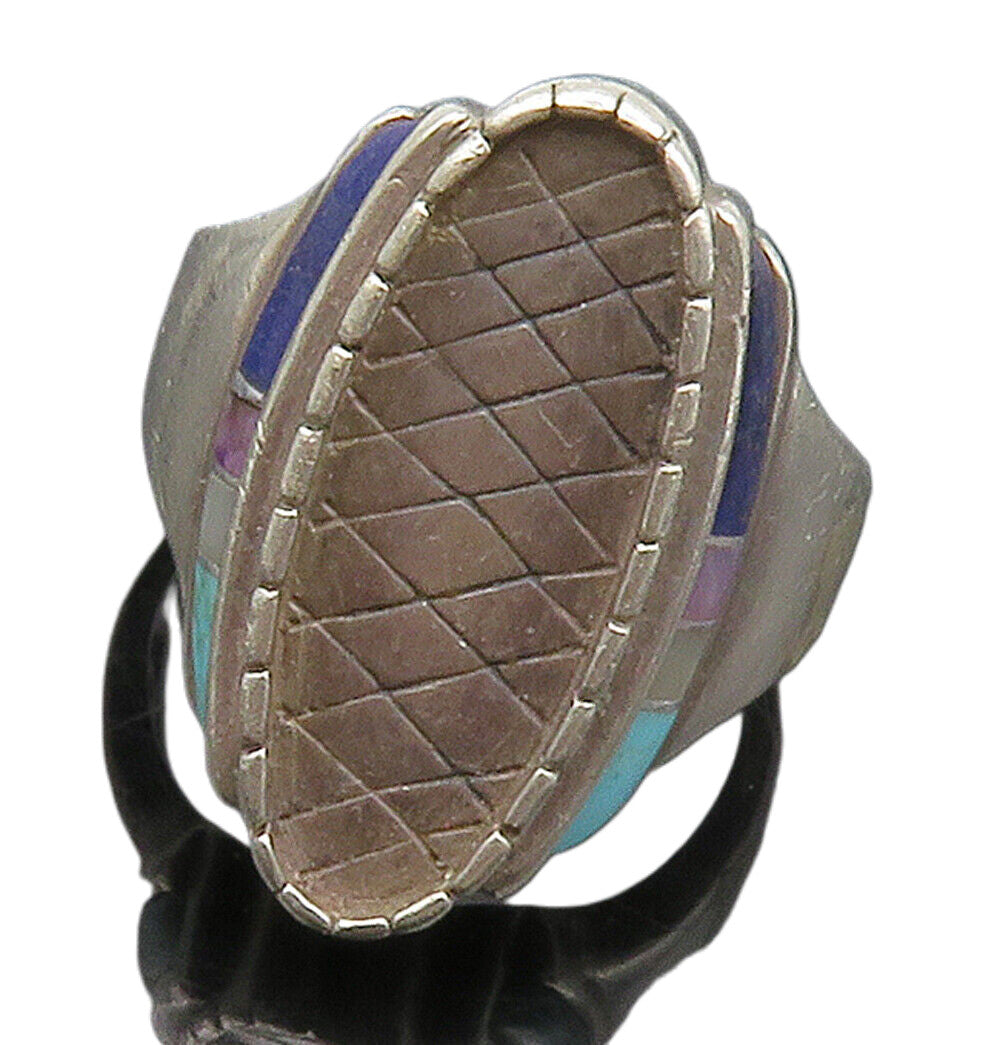 CAROLYN POLLACK 925 Silver Vintage Lapis Lazuli Oval Band Ring Sz 7 RG15184