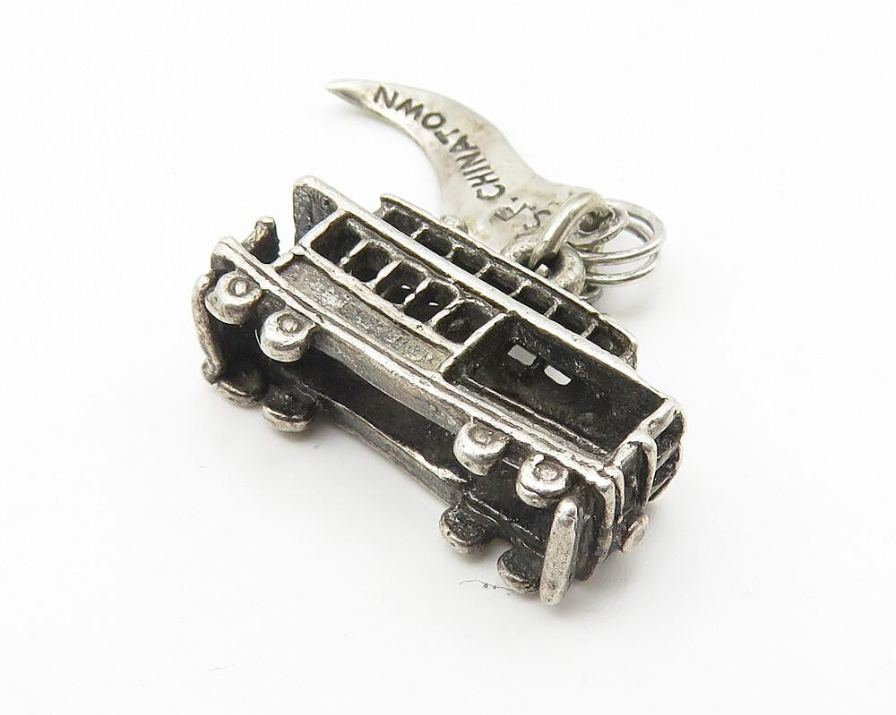 925 Sterling Silver Vintage Dark Tone China Town Trolley Drop Pendant PT8152