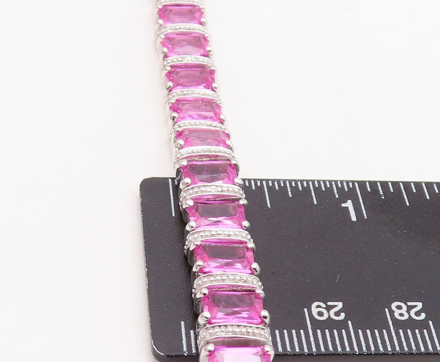 925 Sterling Silver Vintage Bracelet Rectangle Pink & White CZ Inlay BT10866
