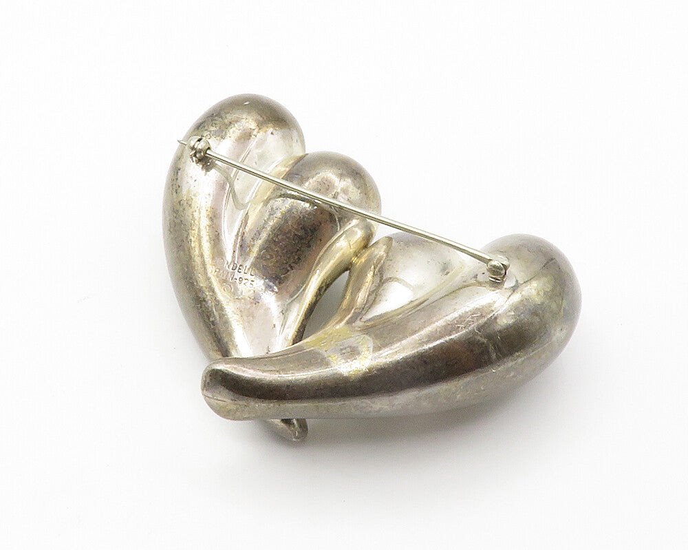 JONDELL SPAIN 925 Silver Vintage Hollow Double Love Hearts Brooch Pin BP5502