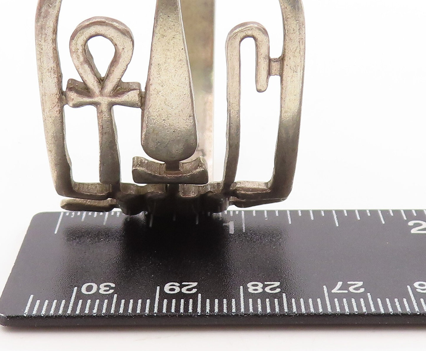 925 Sterling Silver Vintage Bracelet Middle East Egyptian Symbols Bangle BT10919