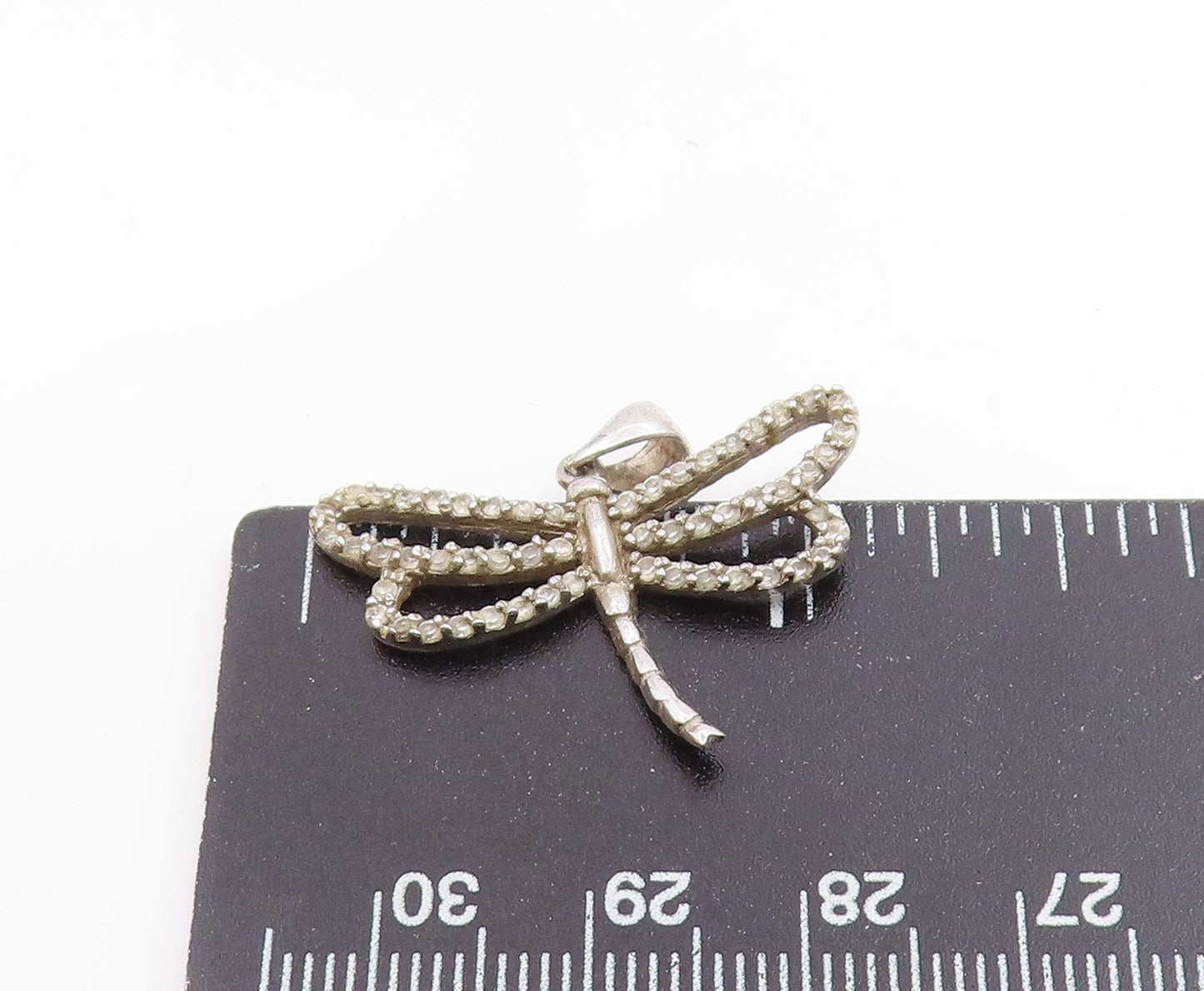 925 Sterling Silver Vintage Shiny Topaz Dragonfly Motif Pendant PT19471