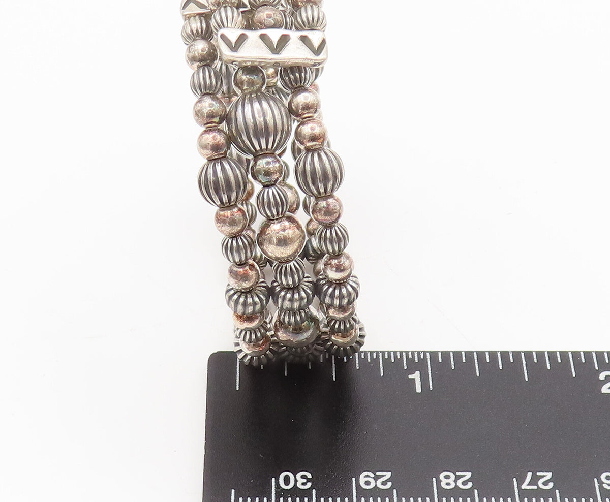 CAROLYN POLLACK 925 Silver Vintage Beaded 3 Layer Adjustable Bracelet BT10103