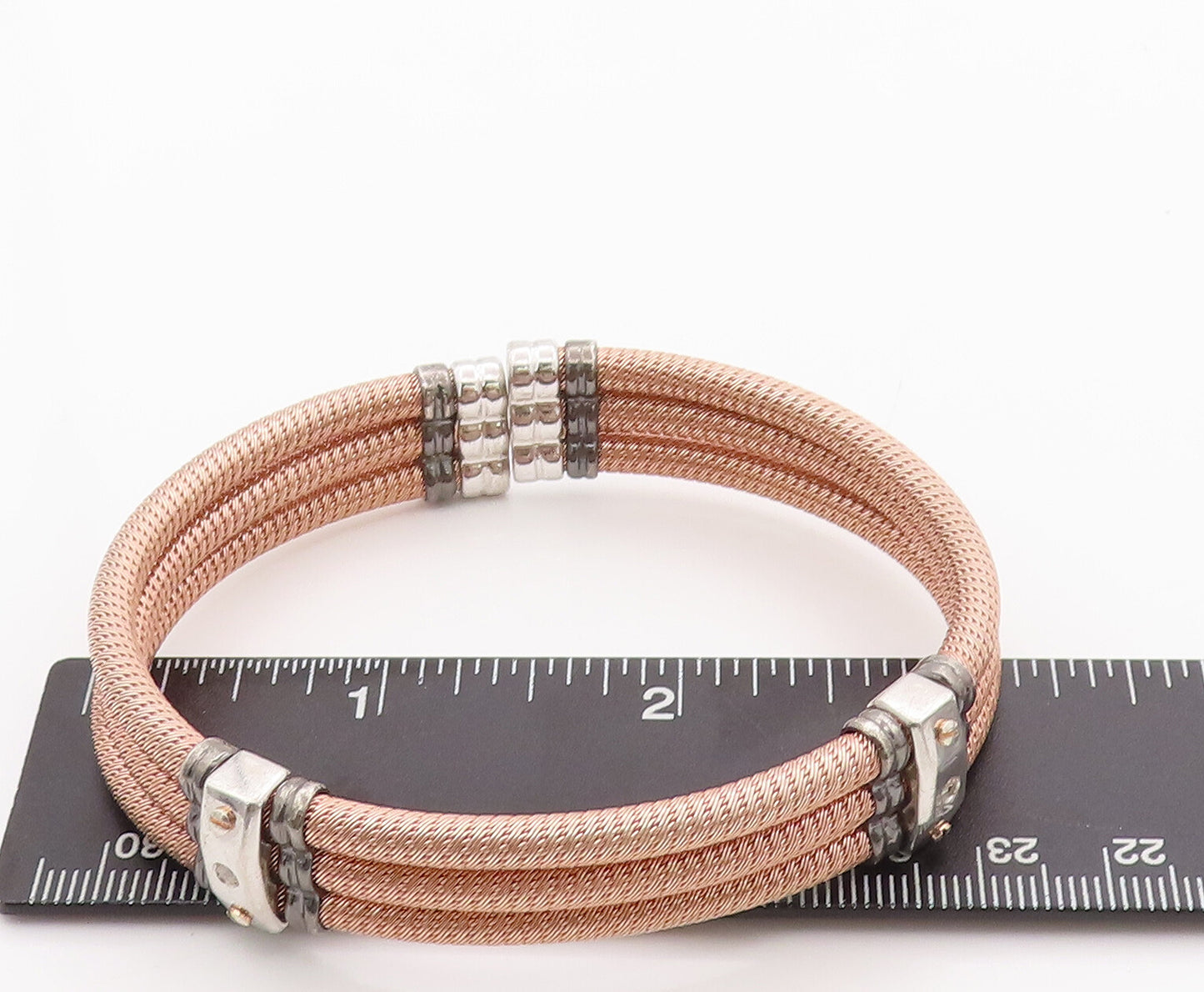 925 Sterling Silver Vintage Bracelet Multirope Effect Band Real Diamonds BT10354