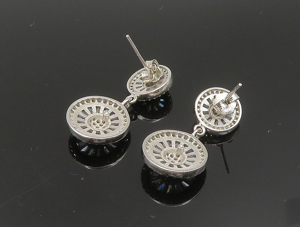 925 Silver Vintage Sparkly Cubic Zirconia Round Dangle Earrings EG11600