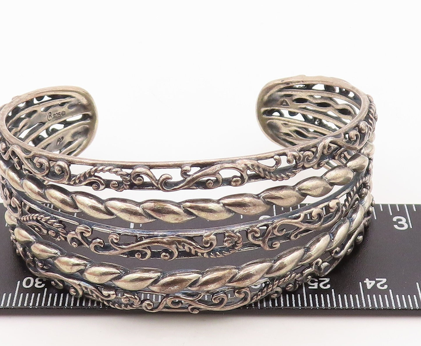 925 Sterling Silver Vintage Bracelet CAROLYN POLLACK Cutout Carved Cuff BT10816