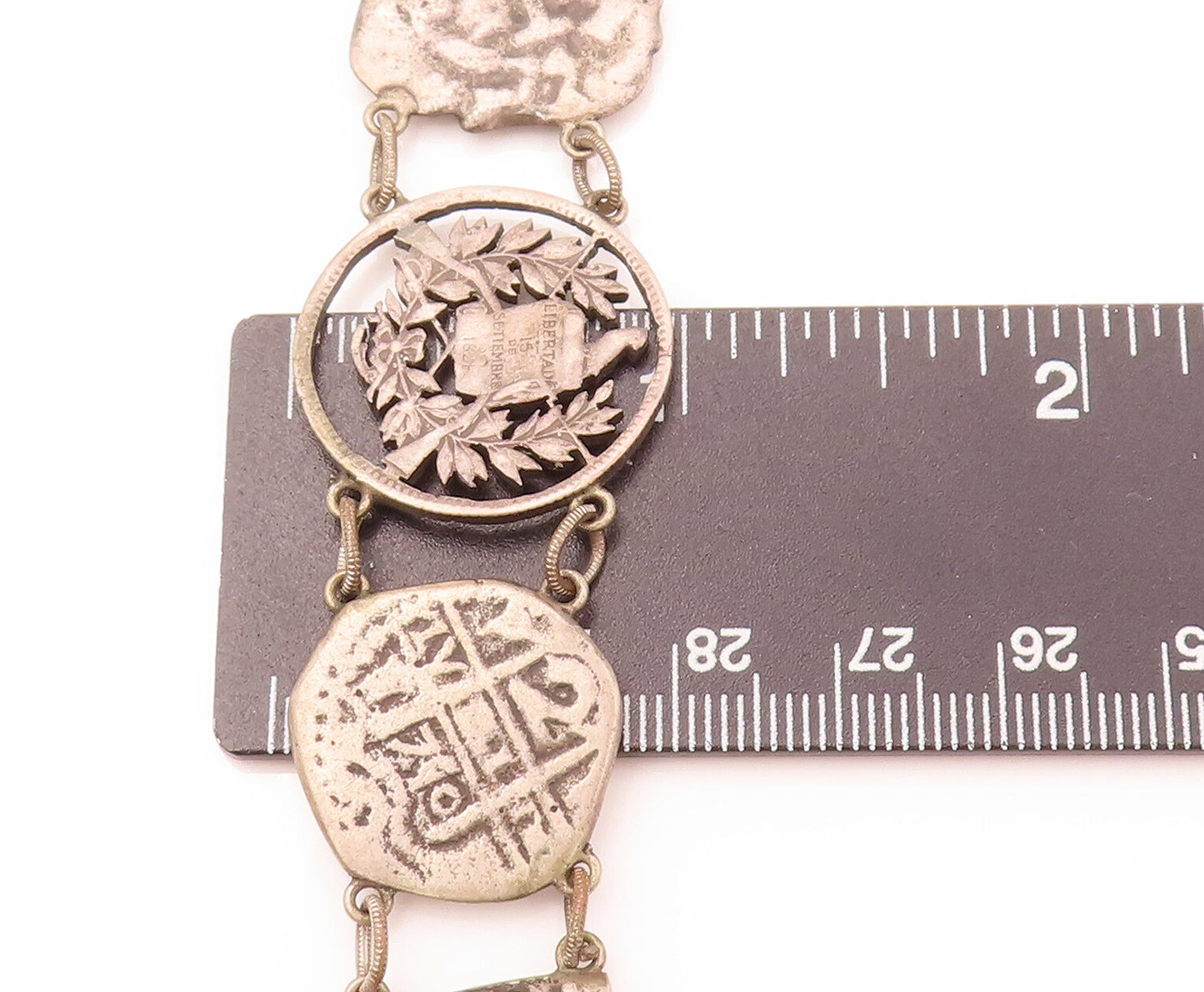 925 Sterling Silver Vintage Antique Stencil Roman Cutout Link Bracelet BT9921
